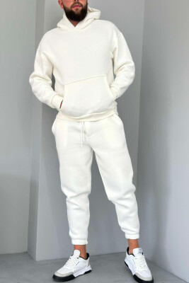 FLUFFY ONE COLOR HOODIE+JOGGERS MEN SET WHITE-E BARDHE 