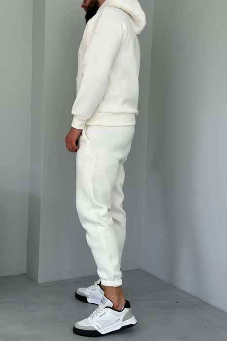 FLUFFY ONE COLOR HOODIE+JOGGERS MEN SET WHITE-E BARDHE - 2