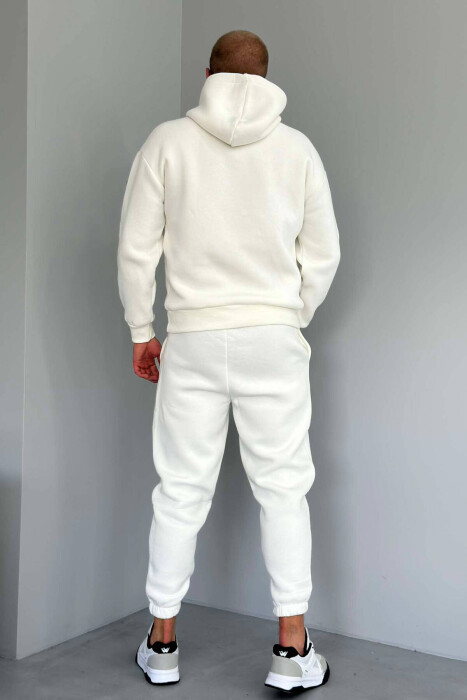 FLUFFY ONE COLOR HOODIE+JOGGERS MEN SET WHITE-E BARDHE - 3