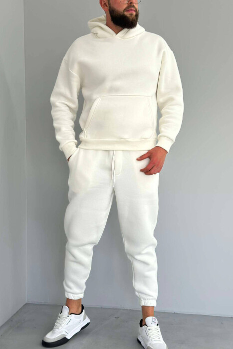 FLUFFY ONE COLOR HOODIE+JOGGERS MEN SET WHITE-E BARDHE - 4