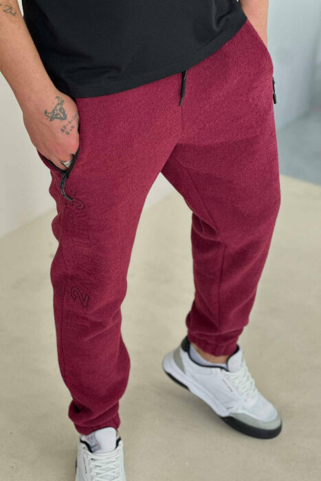 FLUFFY ONE COLOR MAN SWEATPANTS BURGUNDY/VISHNJE - 3