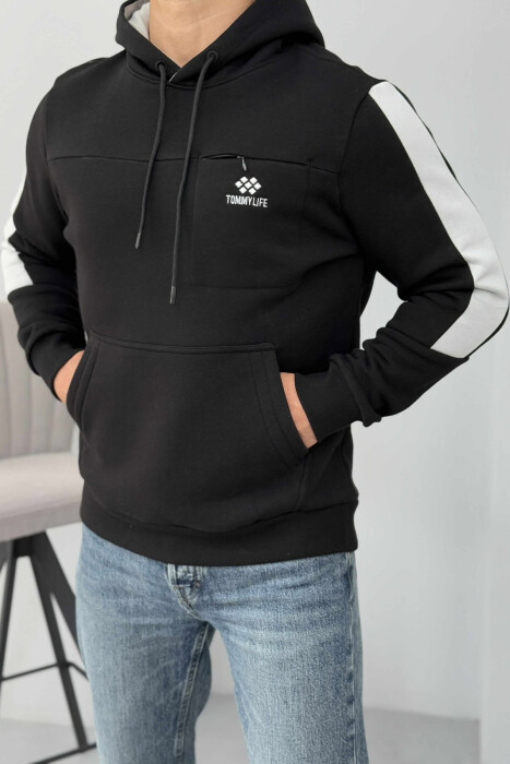 FLUFFY ONE COLOR MEN HOODIE BLACK/ E ZEZE - 5