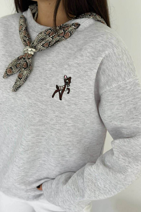 FLUFFY ONE COLOR SCARF DETAIL WOMEN SWEATSHIRT LIGHT GREY/GZ - 4