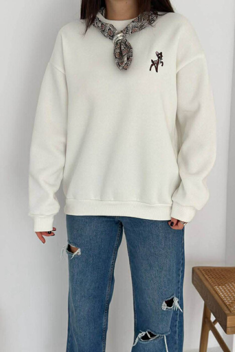 FLUFFY ONE COLOR SCARF DETAIL WOMEN SWEATSHIRT WHITE-E BARDHE - 5