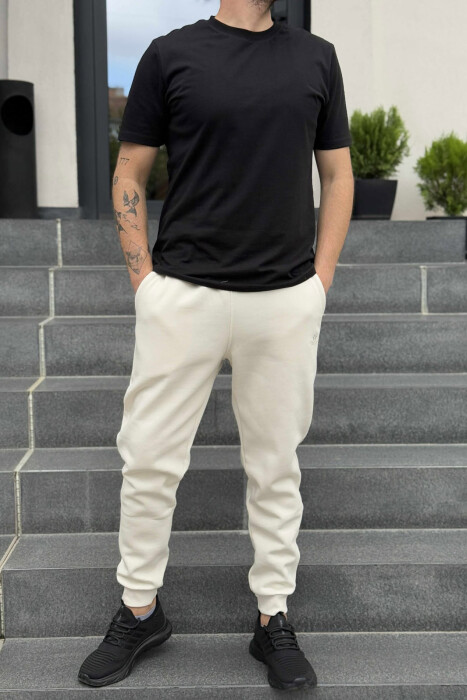 FLUFFY ONE COLOR SIMPLE MEN JOGGERS CREAM/KREM - 1