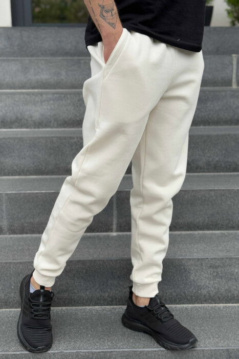 FLUFFY ONE COLOR SIMPLE MEN JOGGERS CREAM/KREM - 2