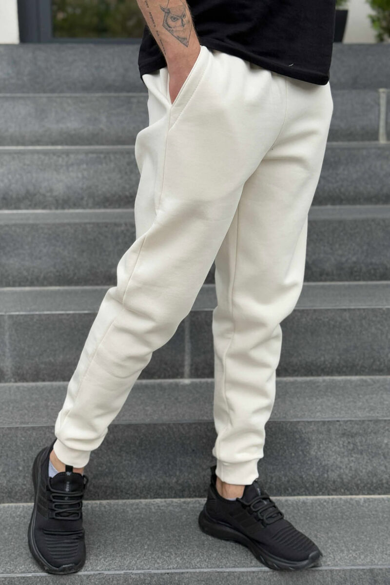 FLUFFY ONE COLOR SIMPLE MEN JOGGERS CREAM/KREM - 2