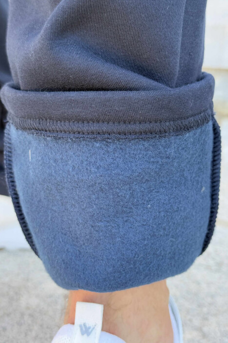 FLUFFY ONE COLOR SIMPLE MEN JOGGERS DARK BLUE/BEE - 5