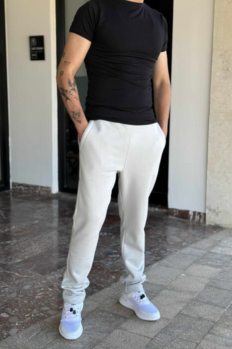 FLUFFY ONE COLOR SIMPLE MEN JOGGERS LIGHT GREY/GZ - KLAUDIO FASHION
