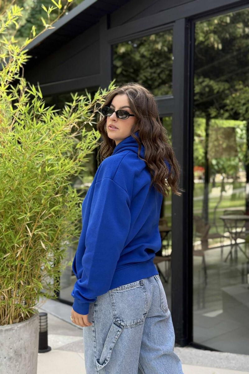 FLUFFY ONE COLOR SMALL FRONT WRITTING WOMEN HOODIE BLUE/BLU - 3