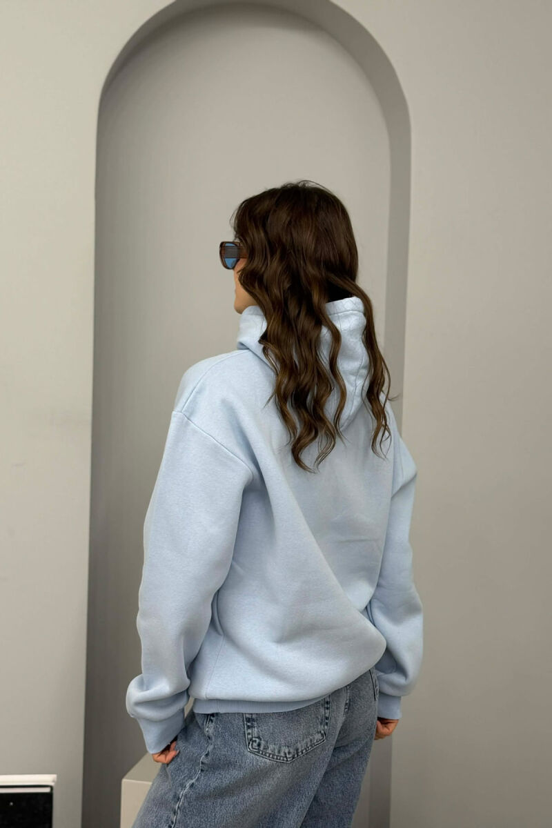 FLUFFY ONE COLOR SMALL FRONT WRITTING WOMEN HOODIE LIGHTBLUE/BZ - 3