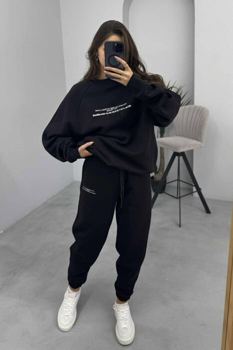 FLUFFY ONE COLOR SWEATSHIRT+ JOGGERS WOMEN SET BLACK/ E ZEZE - 2