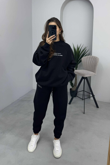 FLUFFY ONE COLOR SWEATSHIRT+ JOGGERS WOMEN SET BLACK/ E ZEZE - 3