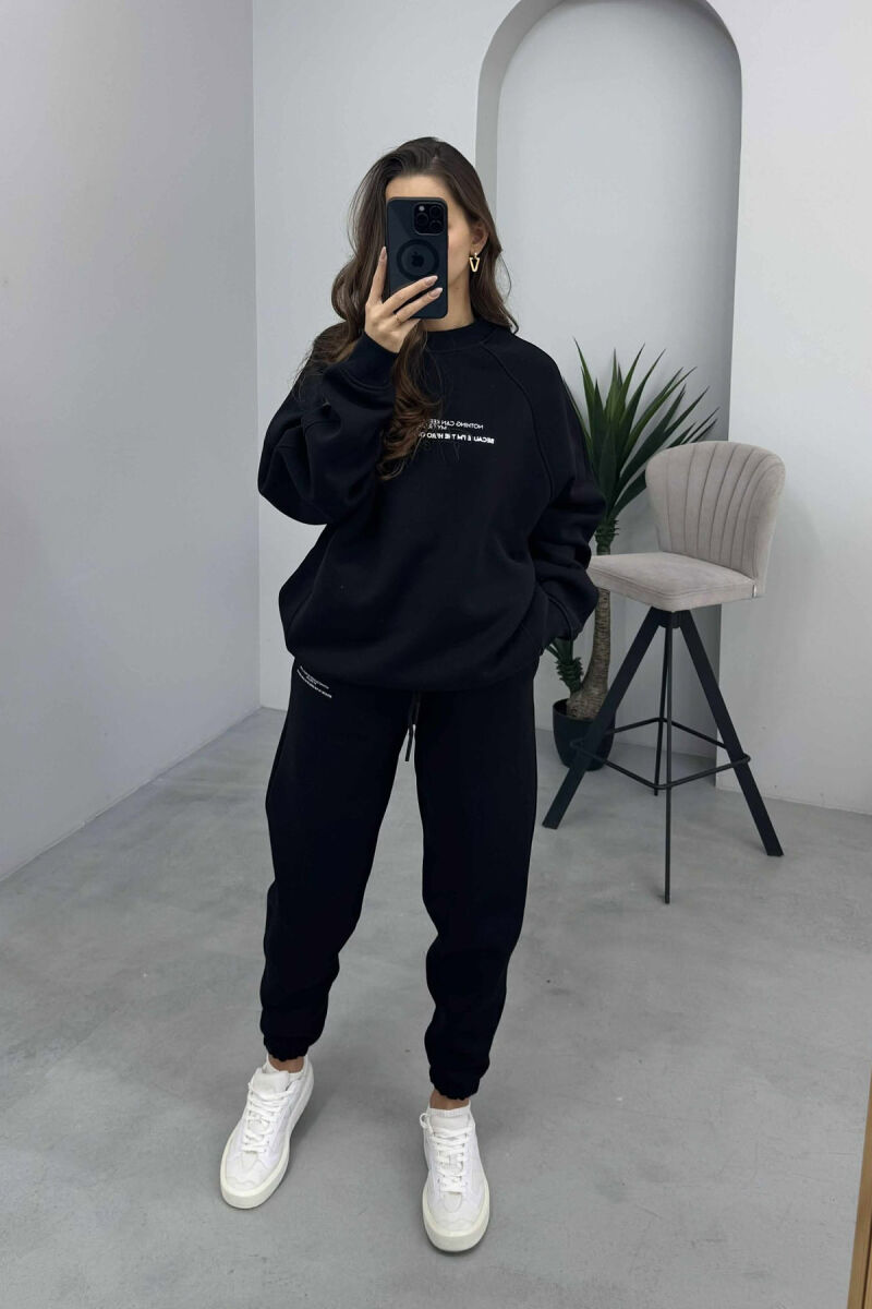 FLUFFY ONE COLOR SWEATSHIRT+ JOGGERS WOMEN SET BLACK/ E ZEZE - 3