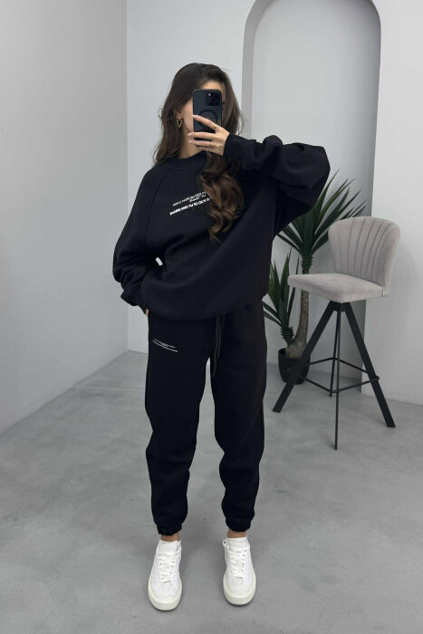 FLUFFY ONE COLOR SWEATSHIRT+ JOGGERS WOMEN SET BLACK/ E ZEZE - 4