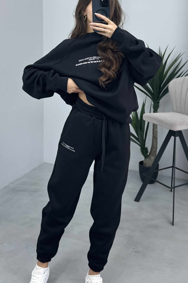 FLUFFY ONE COLOR SWEATSHIRT+ JOGGERS WOMEN SET BLACK/ E ZEZE - 5