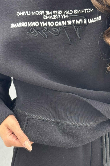 FLUFFY ONE COLOR SWEATSHIRT+ JOGGERS WOMEN SET BLACK/ E ZEZE - 7