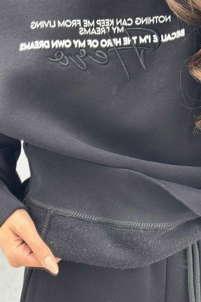 FLUFFY ONE COLOR SWEATSHIRT+ JOGGERS WOMEN SET BLACK/ E ZEZE - 7