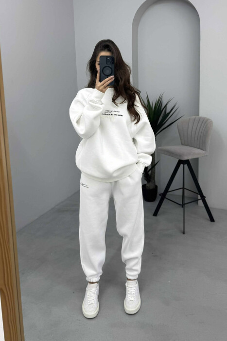 FLUFFY ONE COLOR SWEATSHIRT+ JOGGERS WOMEN SET WHITE-E BARDHE - 1