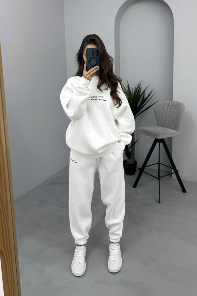 FLUFFY ONE COLOR SWEATSHIRT+ JOGGERS WOMEN SET WHITE-E BARDHE - 1