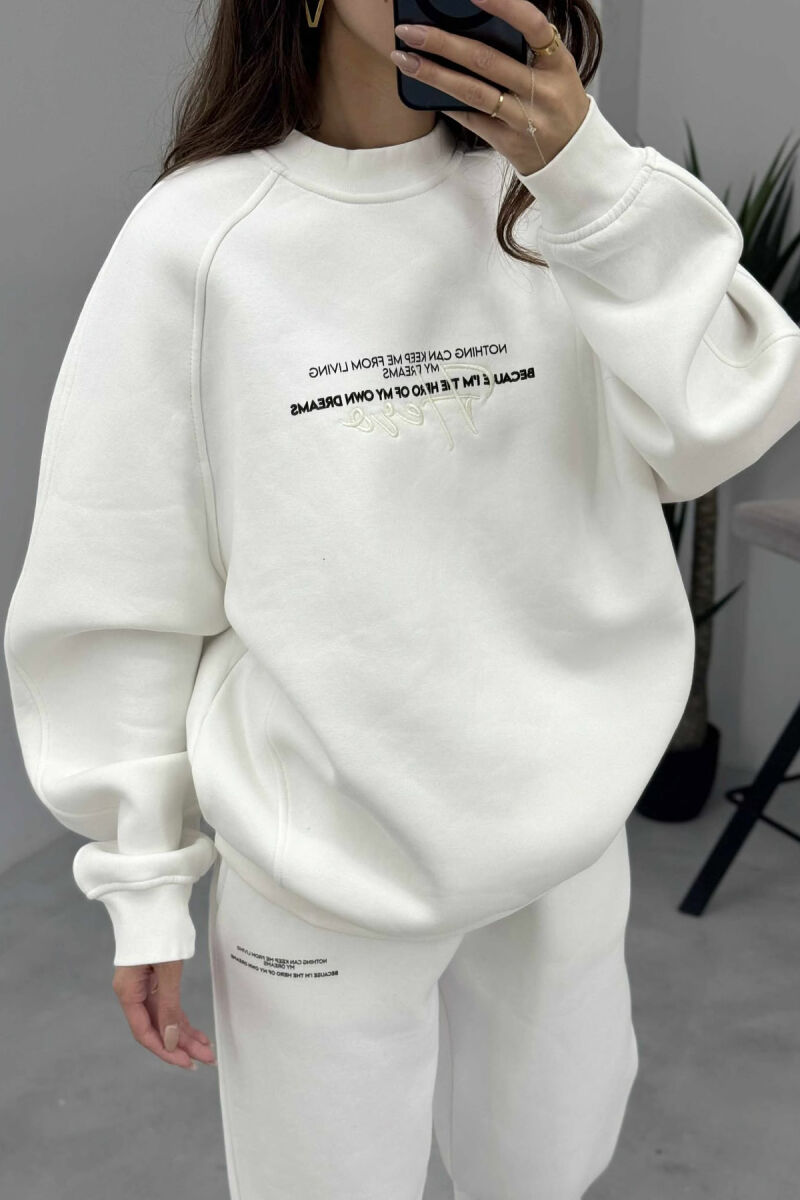 FLUFFY ONE COLOR SWEATSHIRT+ JOGGERS WOMEN SET WHITE-E BARDHE - 2