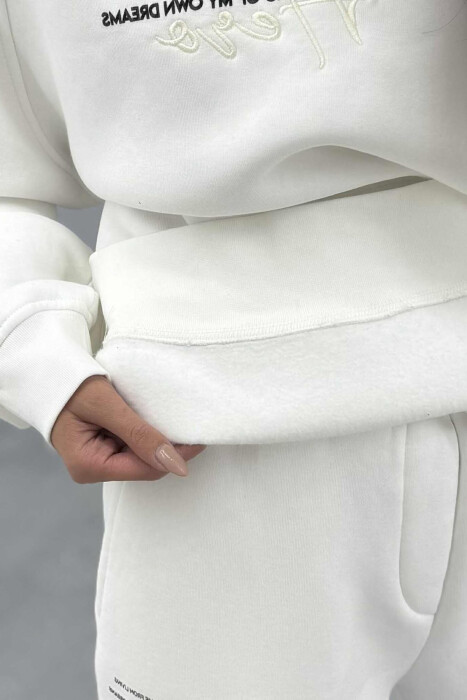 FLUFFY ONE COLOR SWEATSHIRT+ JOGGERS WOMEN SET WHITE-E BARDHE - 5