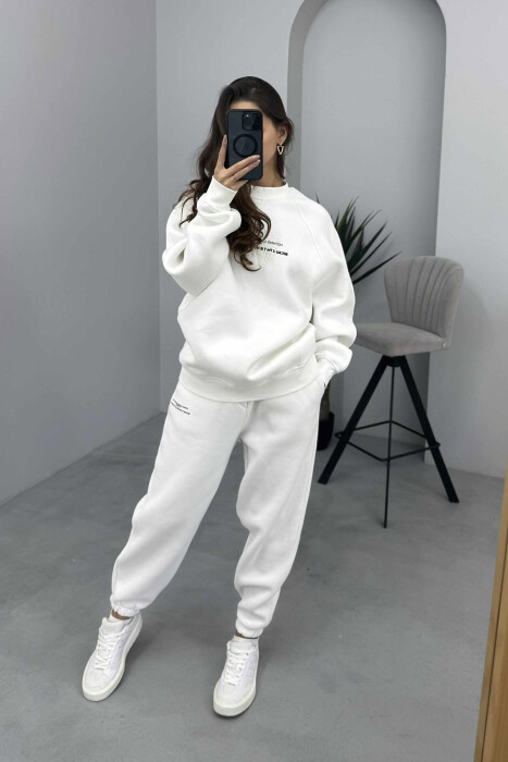FLUFFY ONE COLOR SWEATSHIRT+ JOGGERS WOMEN SET WHITE-E BARDHE - 6