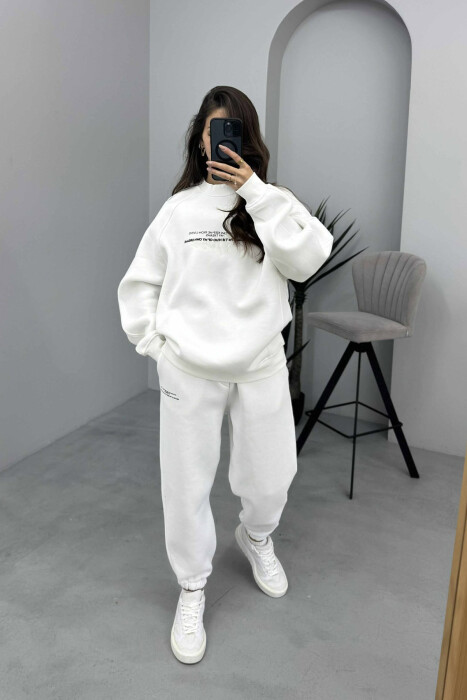 FLUFFY ONE COLOR SWEATSHIRT+ JOGGERS WOMEN SET WHITE-E BARDHE - 7