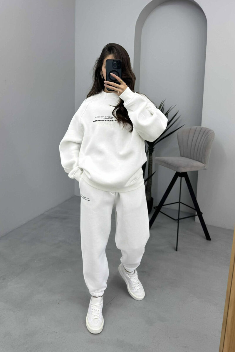 FLUFFY ONE COLOR SWEATSHIRT+ JOGGERS WOMEN SET WHITE-E BARDHE - 7