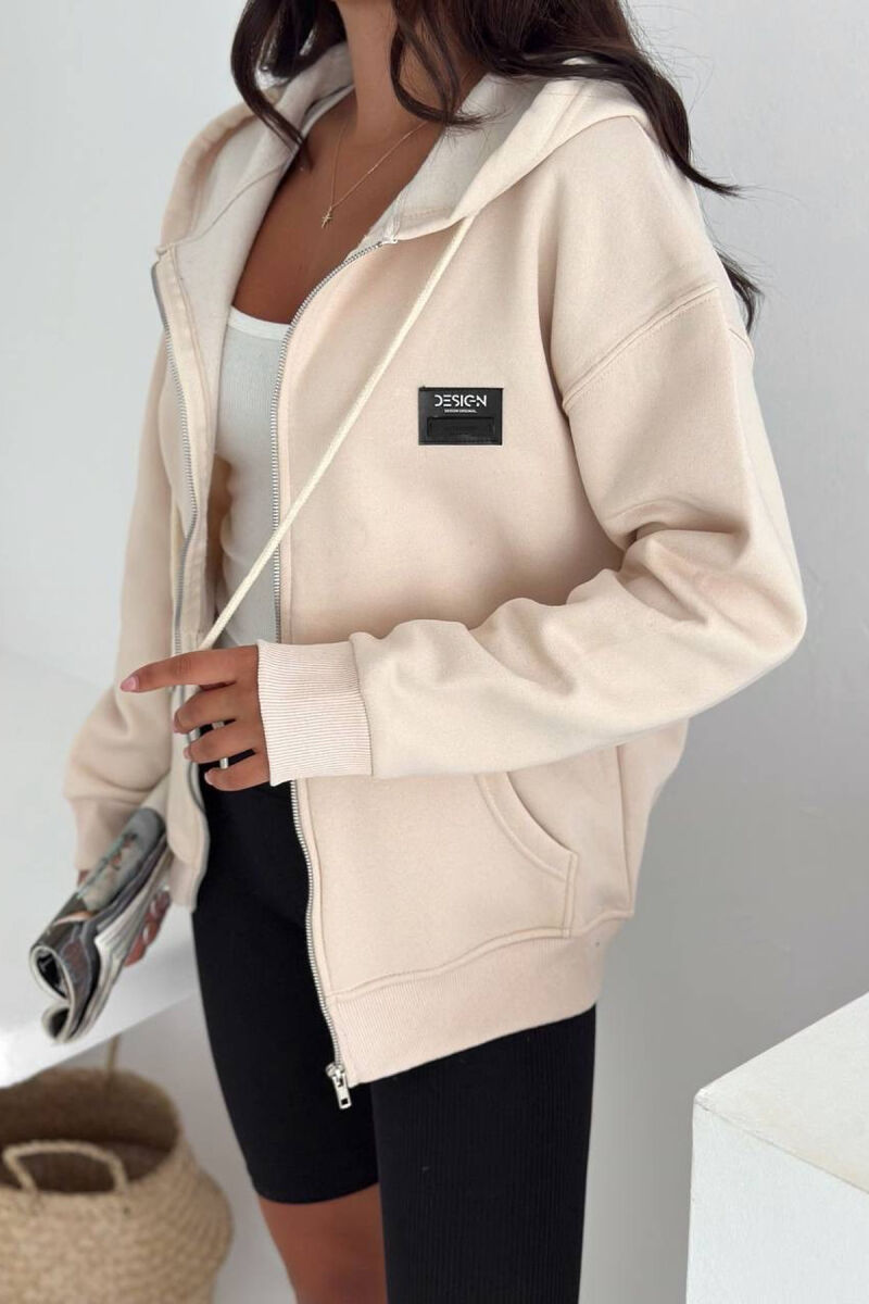FLUFFY ONE COLOR ZIPPER WOMEN COTTON JACKET BEIGE/BEZHE - 1