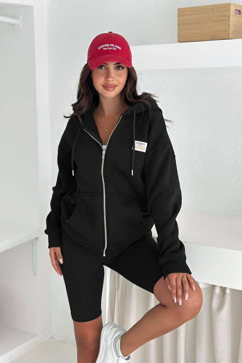 FLUFFY ONE COLOR ZIPPER WOMEN COTTON JACKET BLACK/ E ZEZE - 1