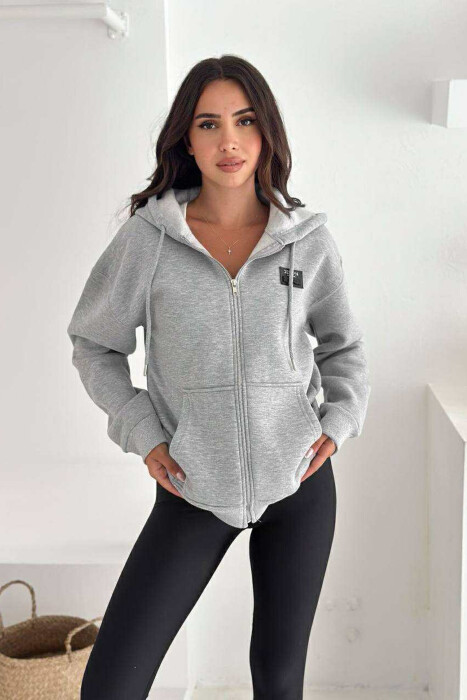 FLUFFY ONE COLOR ZIPPER WOMEN COTTON JACKET GREY/GRI - 1