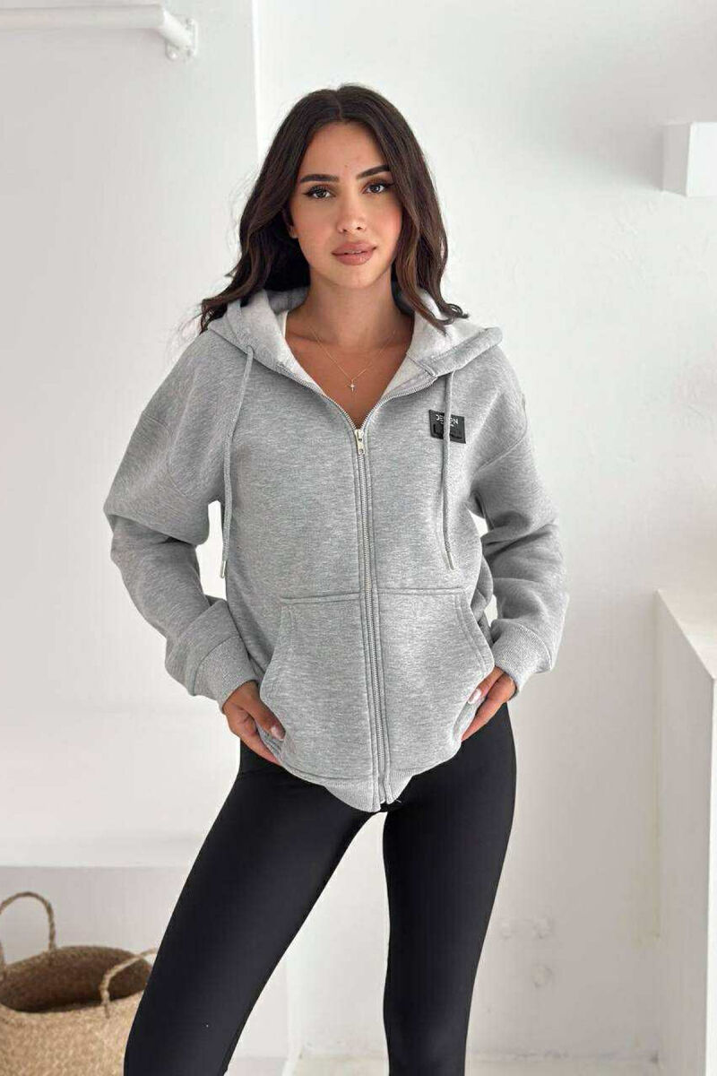 FLUFFY ONE COLOR ZIPPER WOMEN COTTON JACKET GREY/GRI - 1