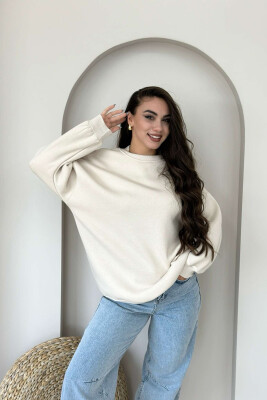 FLUFFY OVERSIZE COTTON WOMAN SWEATSHIRT BEIGE/BEZHE 