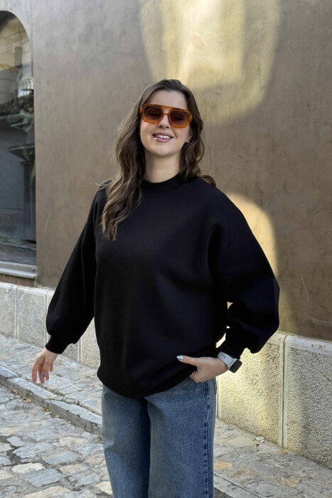 FLUFFY OVERSIZE COTTON WOMAN SWEATSHIRT BLACK/ E ZEZE - 2