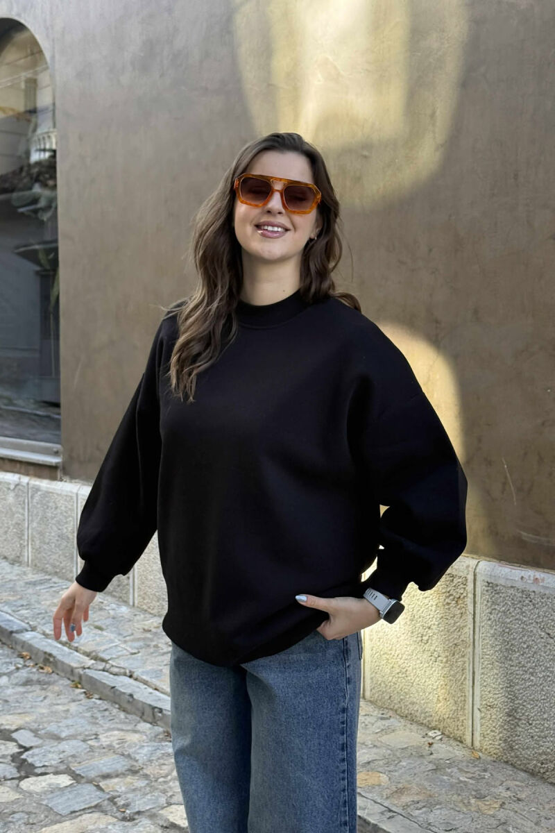 FLUFFY OVERSIZE COTTON WOMAN SWEATSHIRT BLACK/ E ZEZE - 2