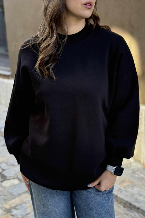 FLUFFY OVERSIZE COTTON WOMAN SWEATSHIRT BLACK/ E ZEZE - 3