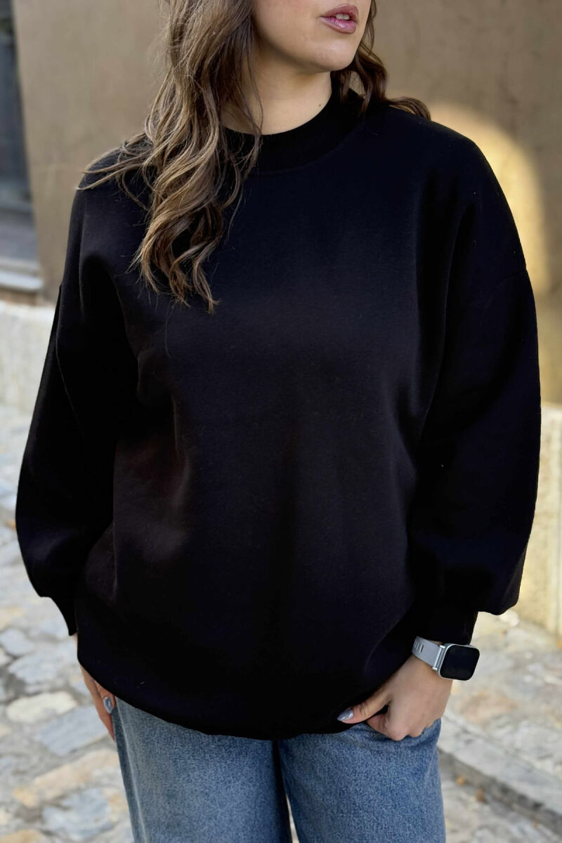 FLUFFY OVERSIZE COTTON WOMAN SWEATSHIRT BLACK/ E ZEZE - 3
