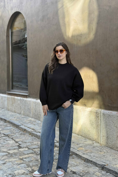 FLUFFY OVERSIZE COTTON WOMAN SWEATSHIRT BLACK/ E ZEZE 