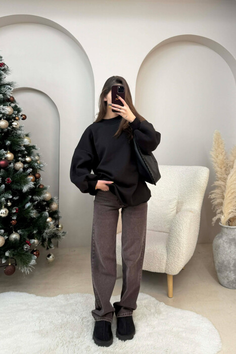 FLUFFY OVERSIZE COTTON WOMAN SWEATSHIRT BLACK/ E ZEZE 