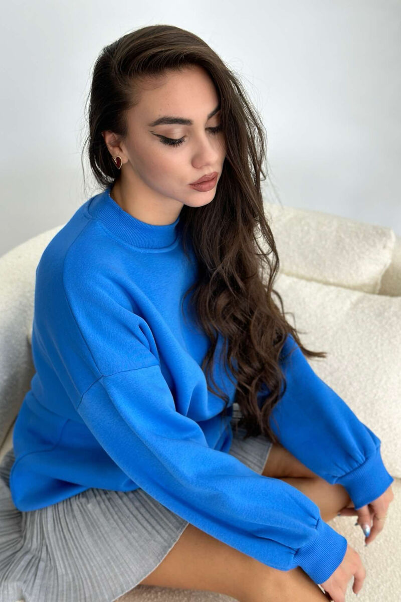 FLUFFY OVERSIZE COTTON WOMAN SWEATSHIRT BLUE/BLU - 2