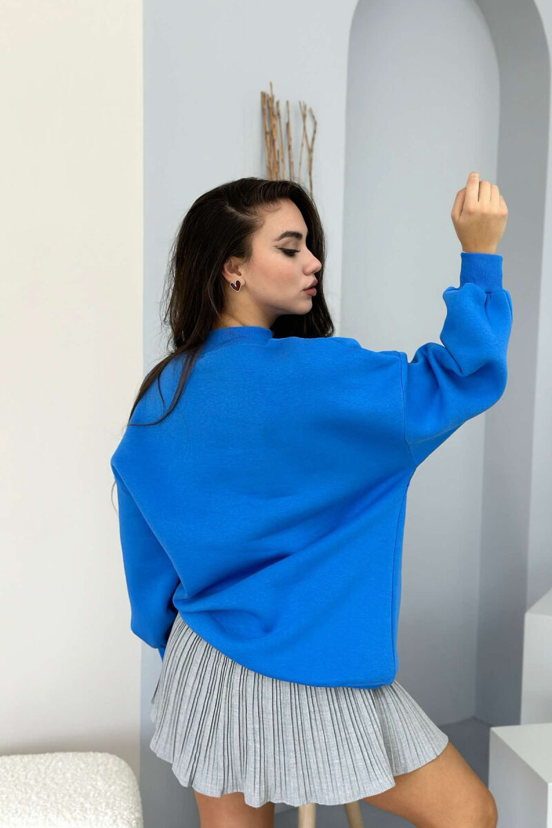 FLUFFY OVERSIZE COTTON WOMAN SWEATSHIRT BLUE/BLU - 3