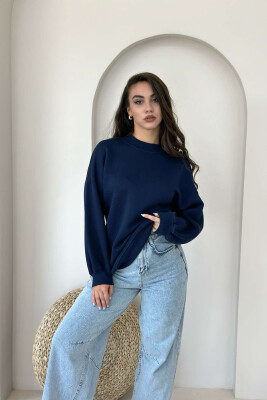 FLUFFY OVERSIZE COTTON WOMAN SWEATSHIRT DARK BLUE/BEE 