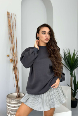 FLUFFY OVERSIZE COTTON WOMAN SWEATSHIRT DARK GREY/GEE 