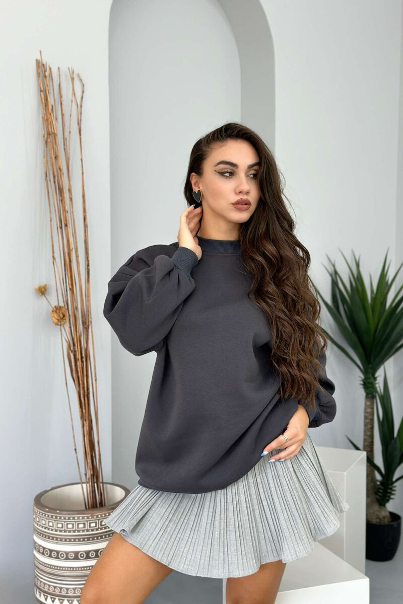 FLUFFY OVERSIZE COTTON WOMAN SWEATSHIRT DARK GREY/GEE - 1