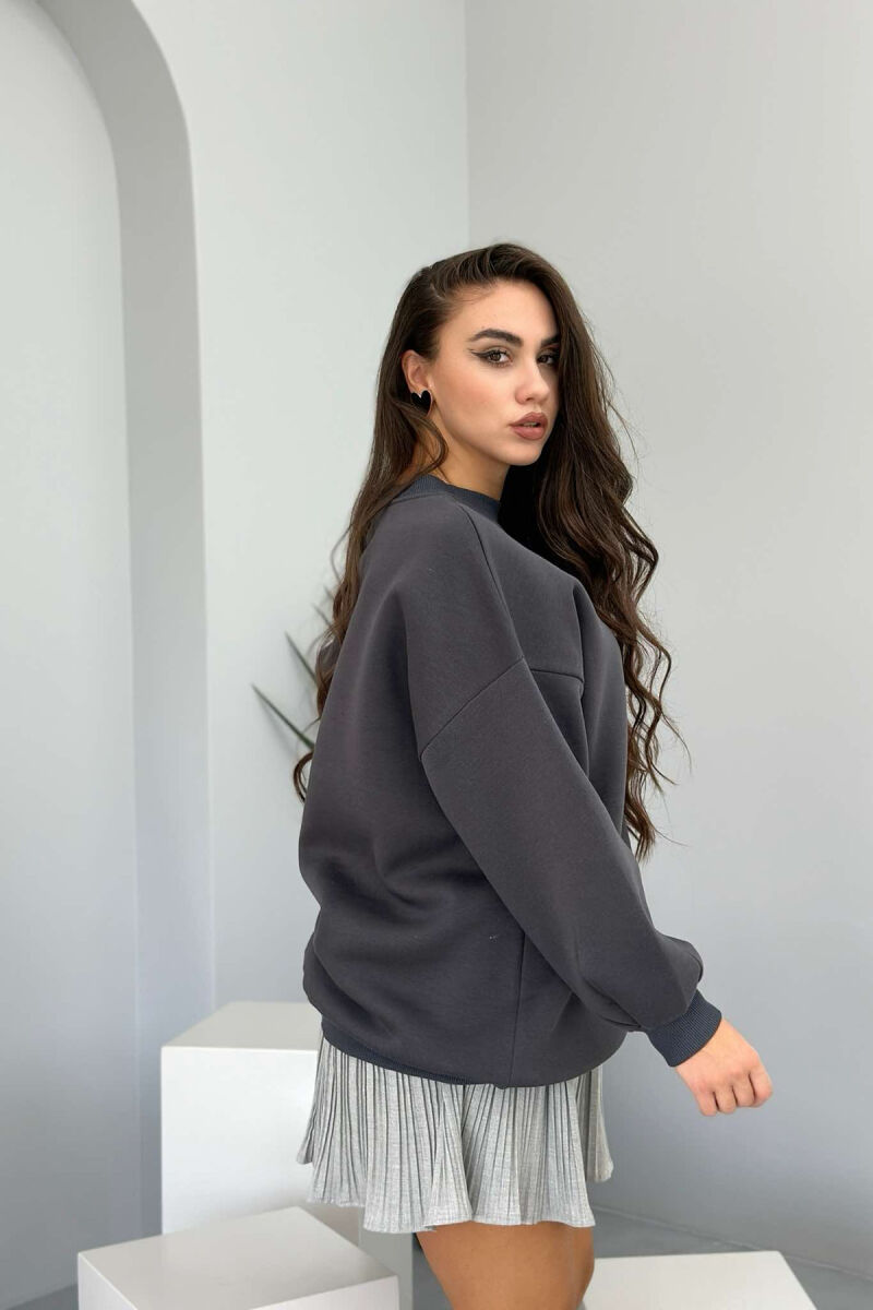 FLUFFY OVERSIZE COTTON WOMAN SWEATSHIRT DARK GREY/GEE - 2