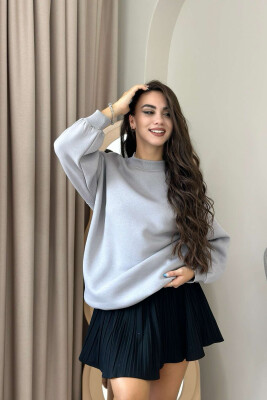 FLUFFY OVERSIZE COTTON WOMAN SWEATSHIRT GREY/GRI 