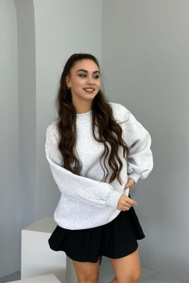 FLUFFY OVERSIZE COTTON WOMAN SWEATSHIRT LIGHT GREY/GZ 