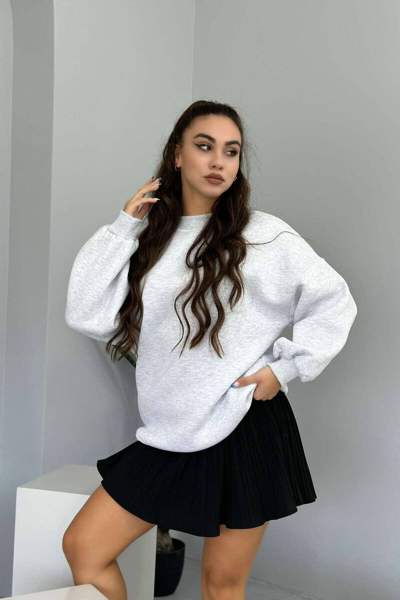 FLUFFY OVERSIZE COTTON WOMAN SWEATSHIRT LIGHT GREY/GZ - 5