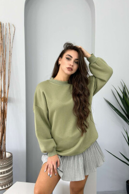 FLUFFY OVERSIZE COTTON WOMAN SWEATSHIRT OLIVE/ULLI 